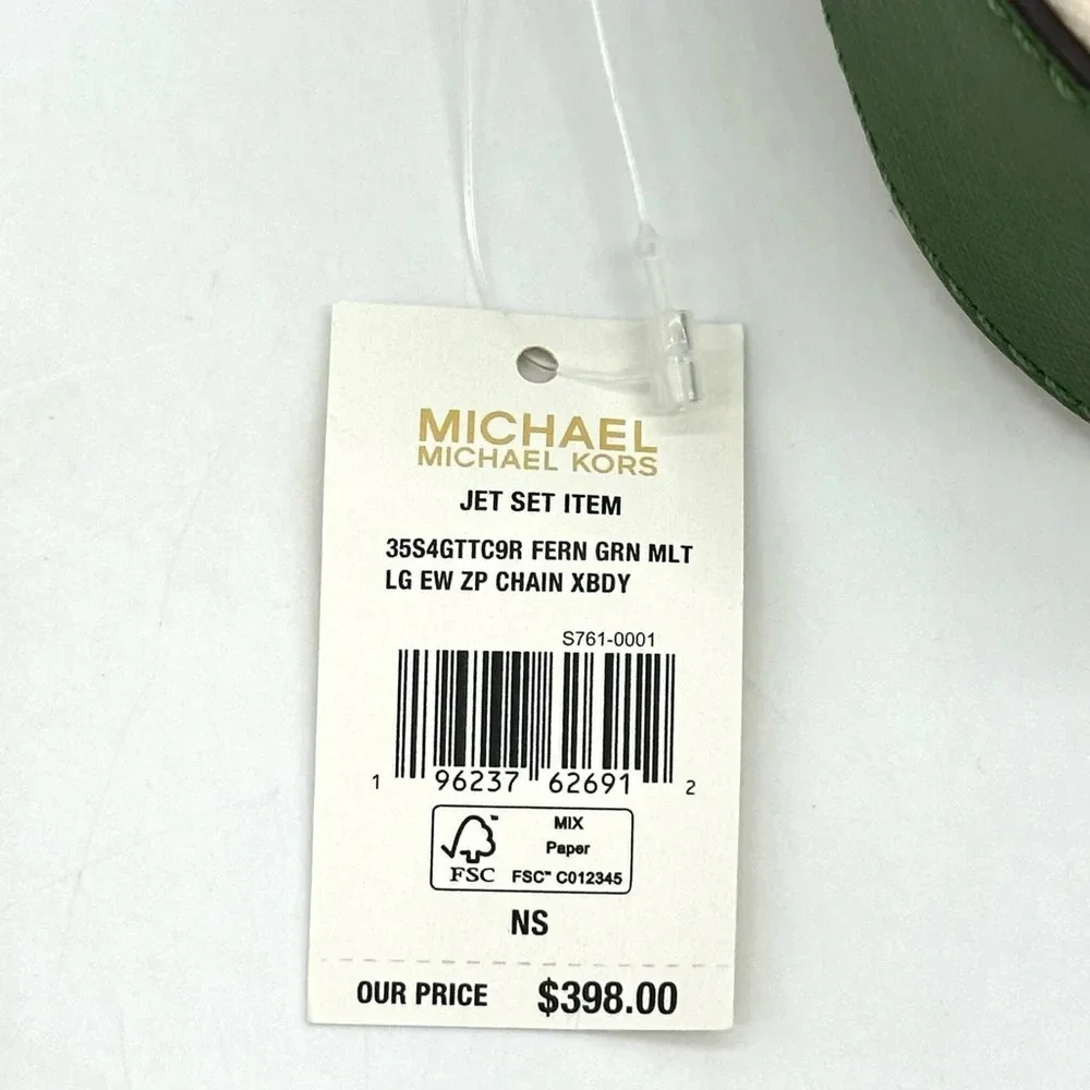 Michael Kors Large EW Zip Chain Xbody Crossbody Bag Fern Green Multi